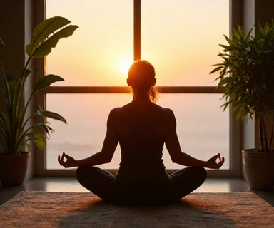 Person practicing morning meditation and wellness routine in a peaceful environment
